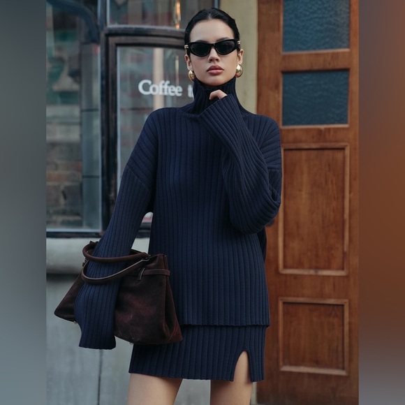 Commense Plain Ribbed Split Sweater Skirt Set - Picture 5 of 15